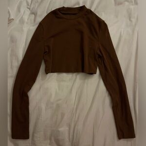 BROWN LONG SLEEVE CROP TOP